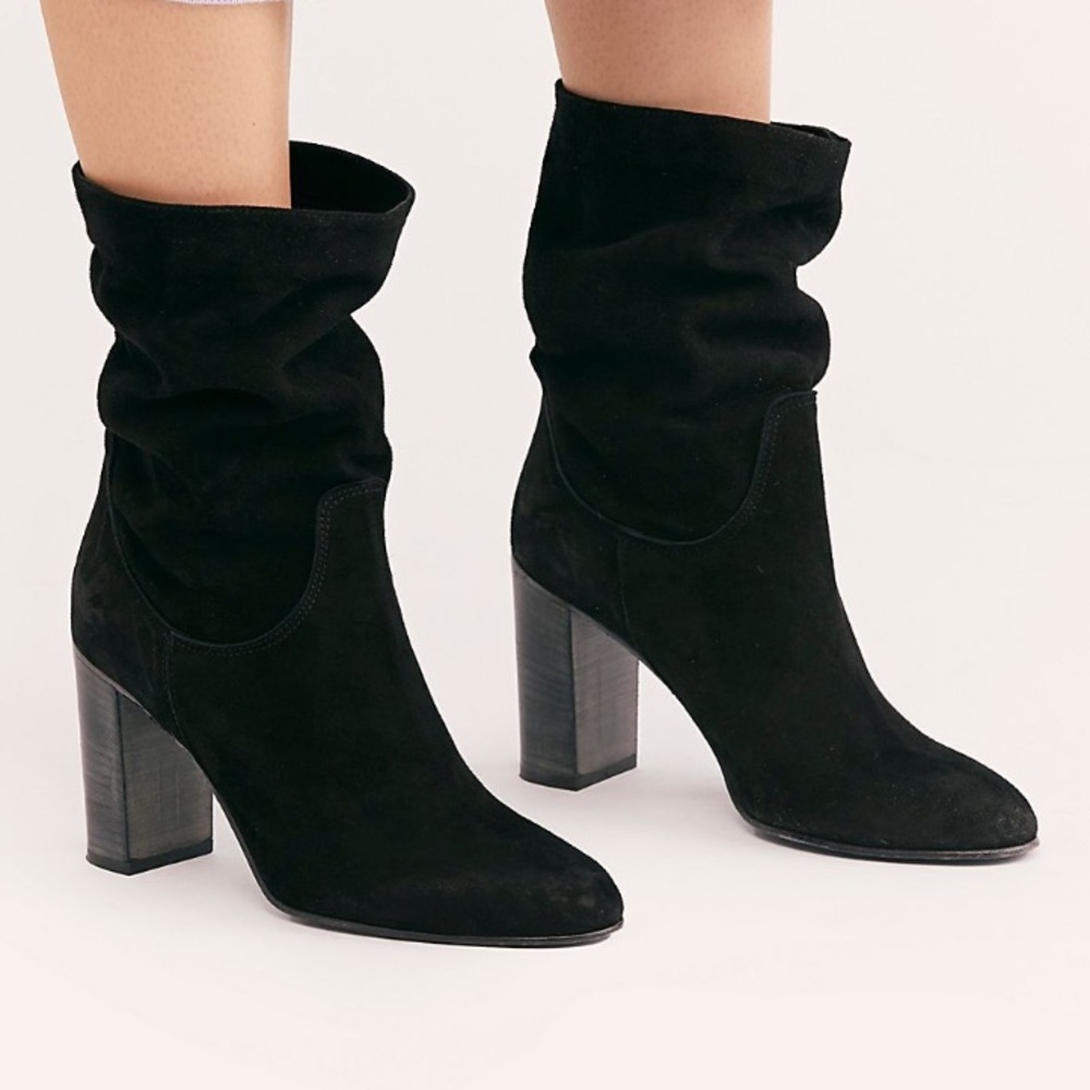 FREE PEOPLE - Dakota Heel Boots in Black Suede EUC Size 39/9